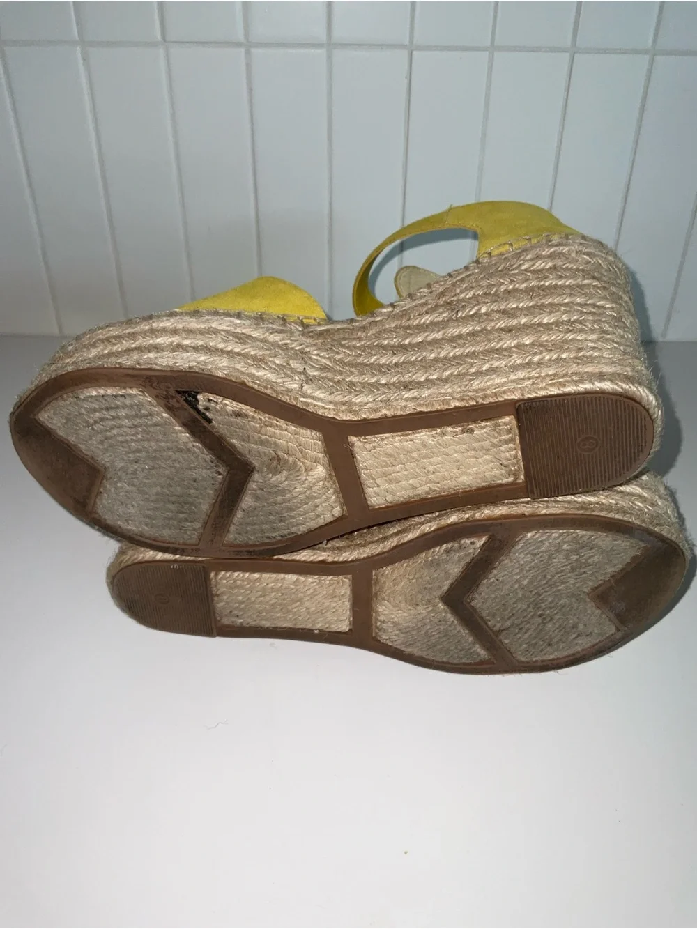 Marc Fisher Yellow Suede Espadrille Wedge Sandals